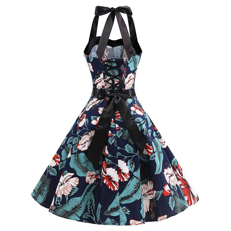 HziriP Summer Dress Women Clothes Elegant Halter Sexy Vintage Printing Sleeveless Slim Ladies Party Backless Dresses Robe Femme | Женская