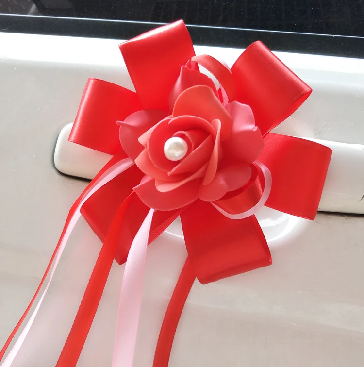 6 Pieces Set Wedding Car Decoration Bouquet Rear-view Mirror Doorknob Handle Ribbon Bow-knot Simulation Flower | Автомобили и