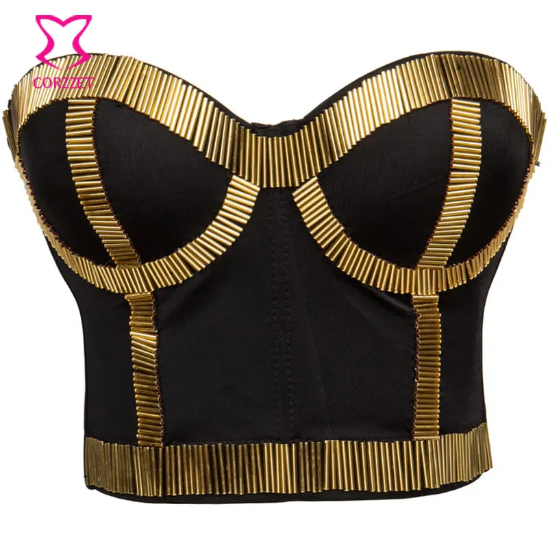 Punk Rock Tube Beads Studded Push Up Bra Bustier Crop Top Sexy Bras For Women Bralette Burlesque Club Party Dancewear Brassiere | Женская