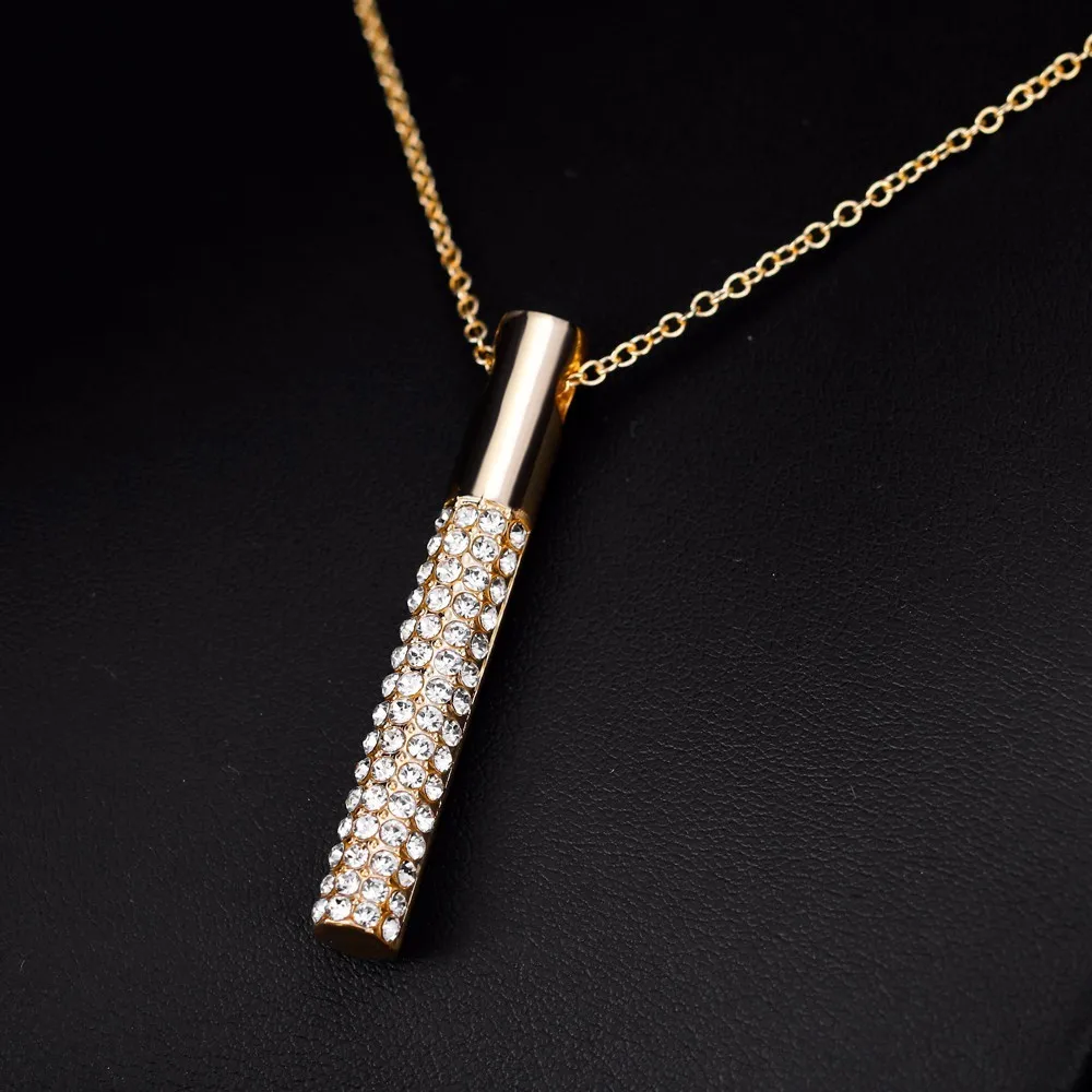 Модные Золотой цилиндрические Геометрия горный хрусталь Цепочки и ожерелья