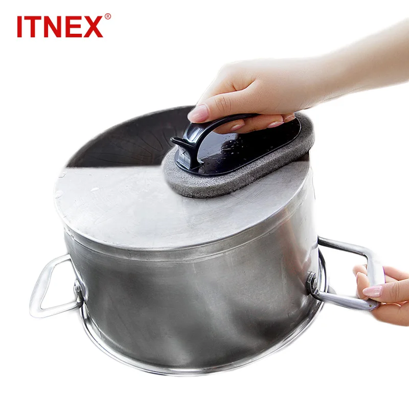 ITNEX Алмазная Песочная губка для очистки от накипи, Волшебная кастрюля, щетка для чистки горшков, губка с защитой рук для кухонных аксессуаров, чистая