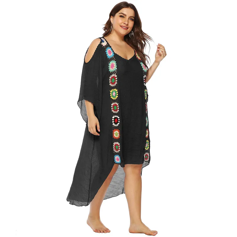 Plus Size Kaftan Beach Tunic Women Summer Beachwear Swimsuit Cover Up Ladies Bohemian Dress Robe de plage sarongs pareo A64