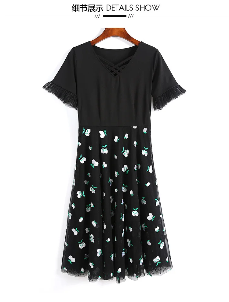 Женское Сетчатое платье с вышивкой длинное v-образным вырезом и