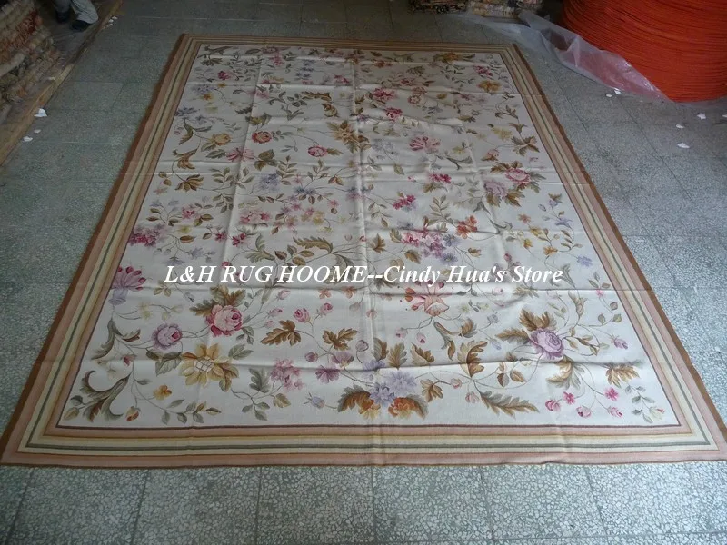 Бесплатная доставка 9 'x 12' Aubusson коврики белый с цветами маленькими во