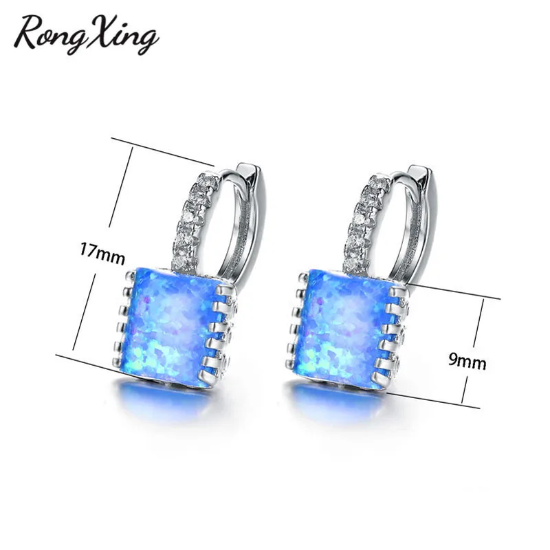 

RongXing Mystic Rainbow Fire Opal Square Stone Hoop Earrings for Women Engagement White Gold/Rose Gold Filled Birthstone Earring
