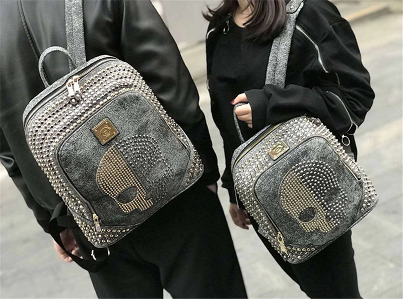 Unisex Skull Backpack Women Men Rivets Leather Backpack for Teen Girl Shoulder Bags Casual Travel Punk Backpack Couple Bags