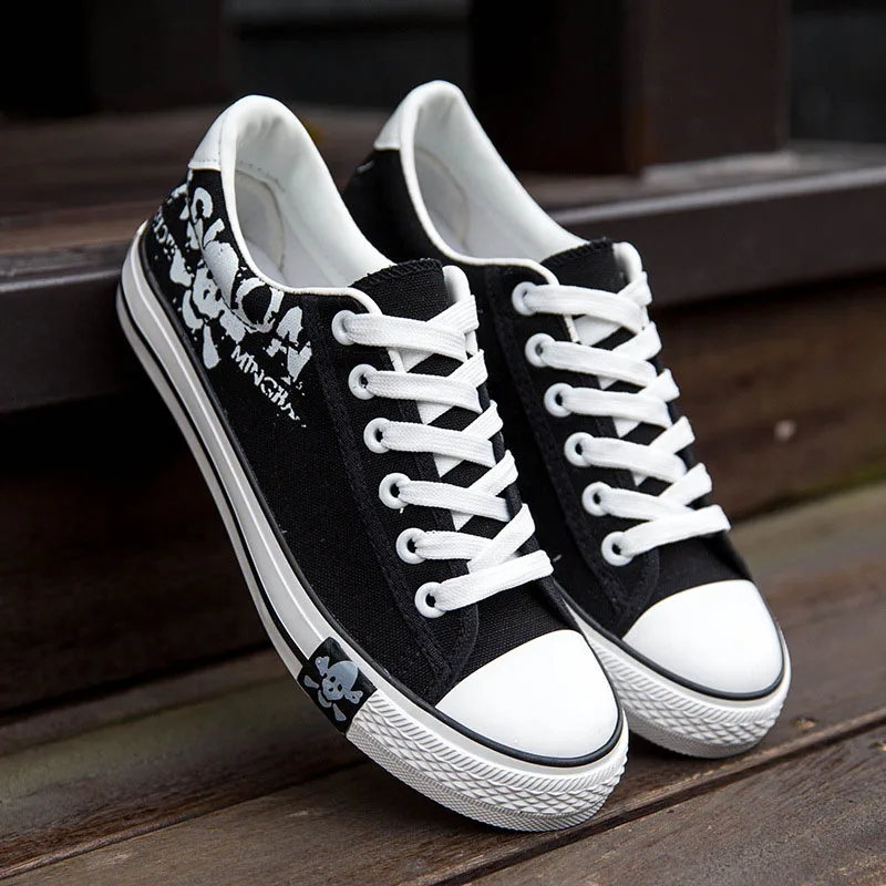 SYTAT England Spring Popular Men's Canvas Shoes Fashion men shoes casual Skull Lace-up Casual Flat | Обувь