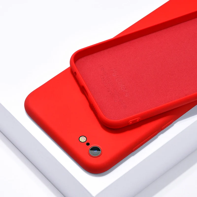 Red Силиконовый Жидкий чехол для телефона для iPhone 6 6S 7 8 Plus 5 5S SE 4 4S мягкий чехол для iPhone X XR 11 Pro XS Max чехол для девочек и мужчин - Цвет: Red