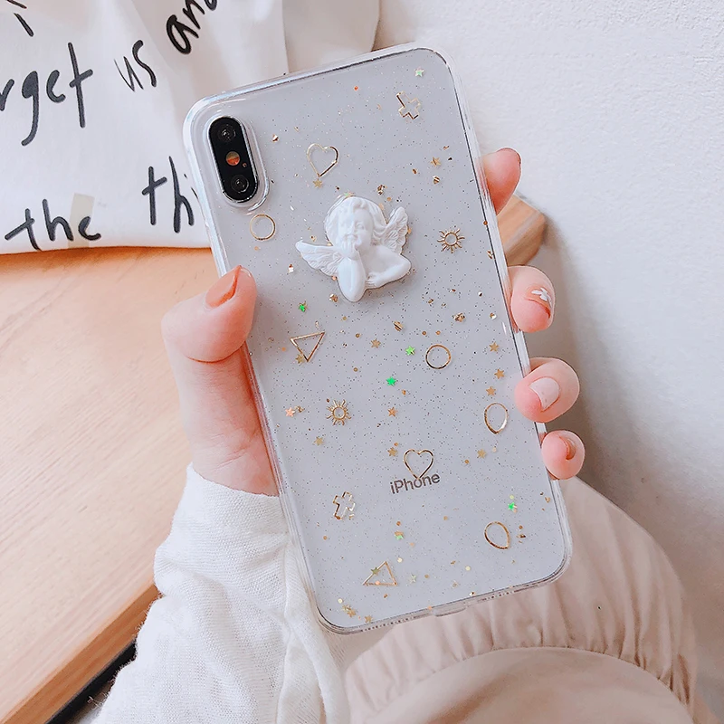 От Jenny эпоксидные блестки для iPhone x xr xs max 66s 78 Plus 11Pro стерео маленький ангел Прозрачный мобильный телефон мягкий чехол