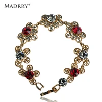 madrry alloy metal pretty flower bracelet antique gold color rhinestone women charm hand accessories pulseira masculina pulseras