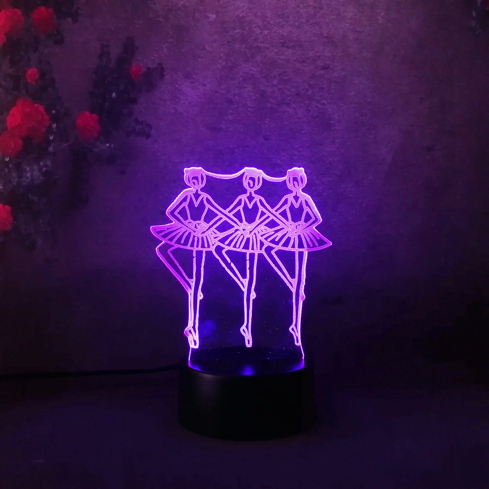 Three Girl Dancing balle 3D LED Night Light for Children Baby Kid Toy Touch 7 Color Bedroom Table Lamp Princess Gift | Лампы и