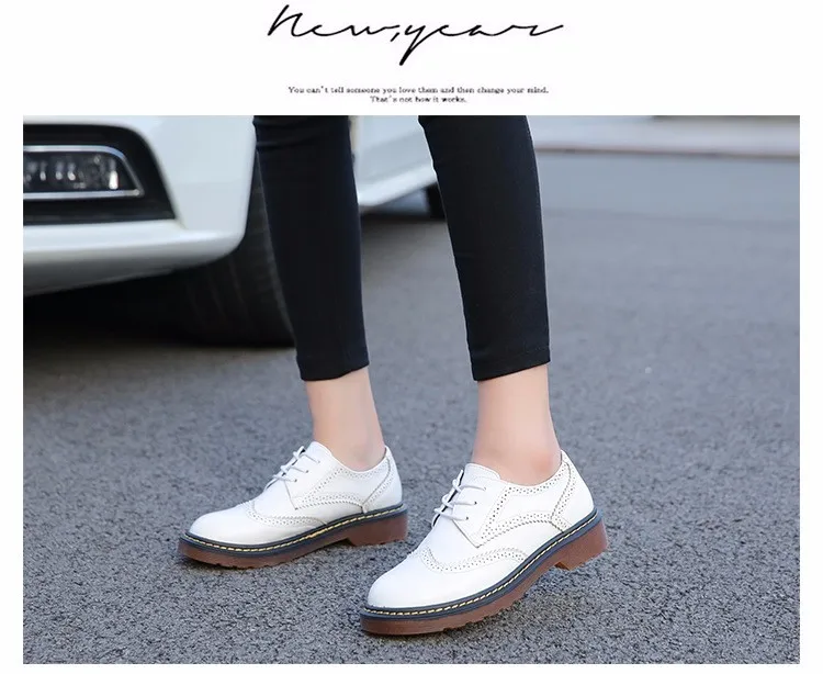 Zapatos mujer; женская обувь на плоской подошве размера плюс; Качественная кожаная обувь с перфорацией типа «броги»; женские оксфорды на шнуровке; обувь в стиле Дерби на толстой резиновой подошве; размеры 34-43