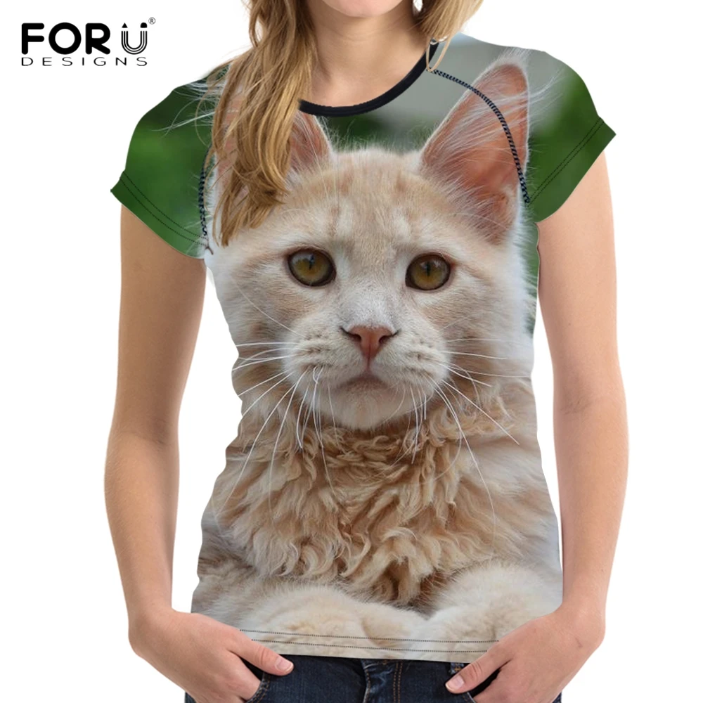 FORUDESIGNS/Harajuku женские летние футболки милые 3D с принтом кота/котенка коротким