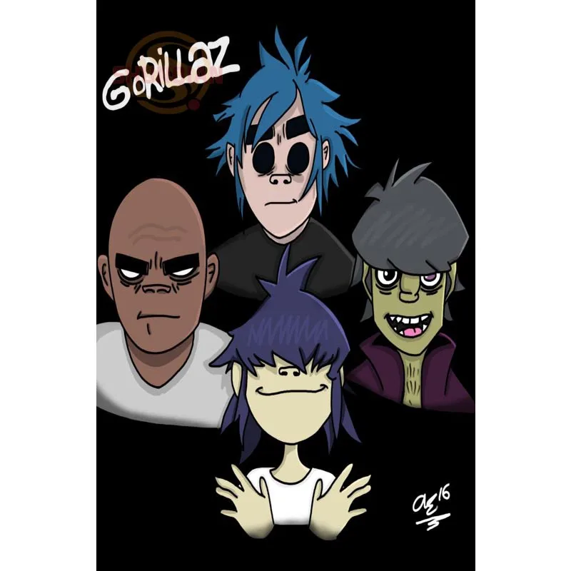Постер с героями мультфильмов Gorillaz на заказ, атласный постер, ткань для печати, настенный постер, принт из шелковой ткани с принтом, постер - Цвет: Многоцветный