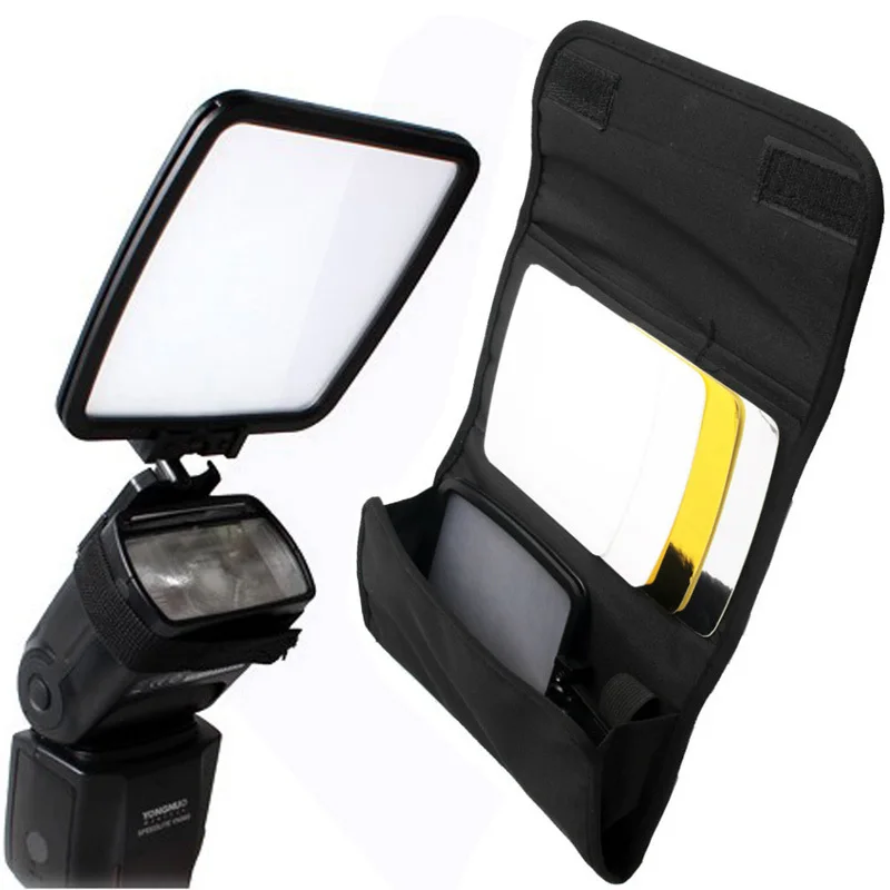 Складной рассеиватель вспышки камеры + карточка отражатель цвет серебристый