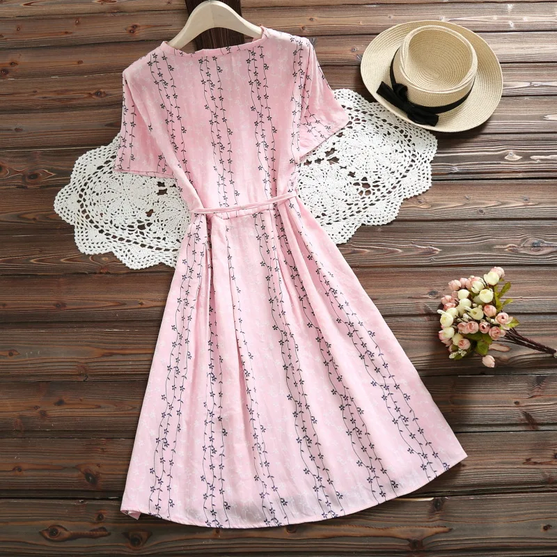 Small fresh floral long paragraph A-line dress 2018 Fine golden art loose length-sheet A cotton | Женская одежда
