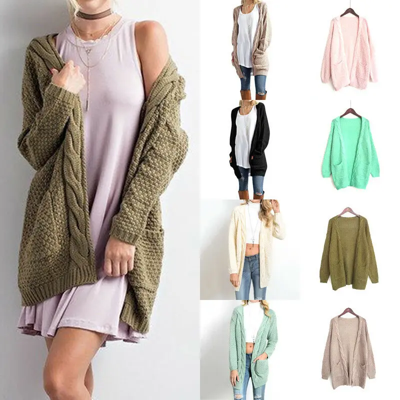 

Women Cable Needle Sweater Long Sleeve Knitted Cardigan Outwear Coat Jacket
