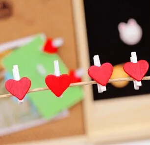 10Pcs/Lot Cute Wooden Mini Red Heart Shape Clip Photo postcard paper Clips pegs Wedding Party Decoration Christmas | Канцтовары для
