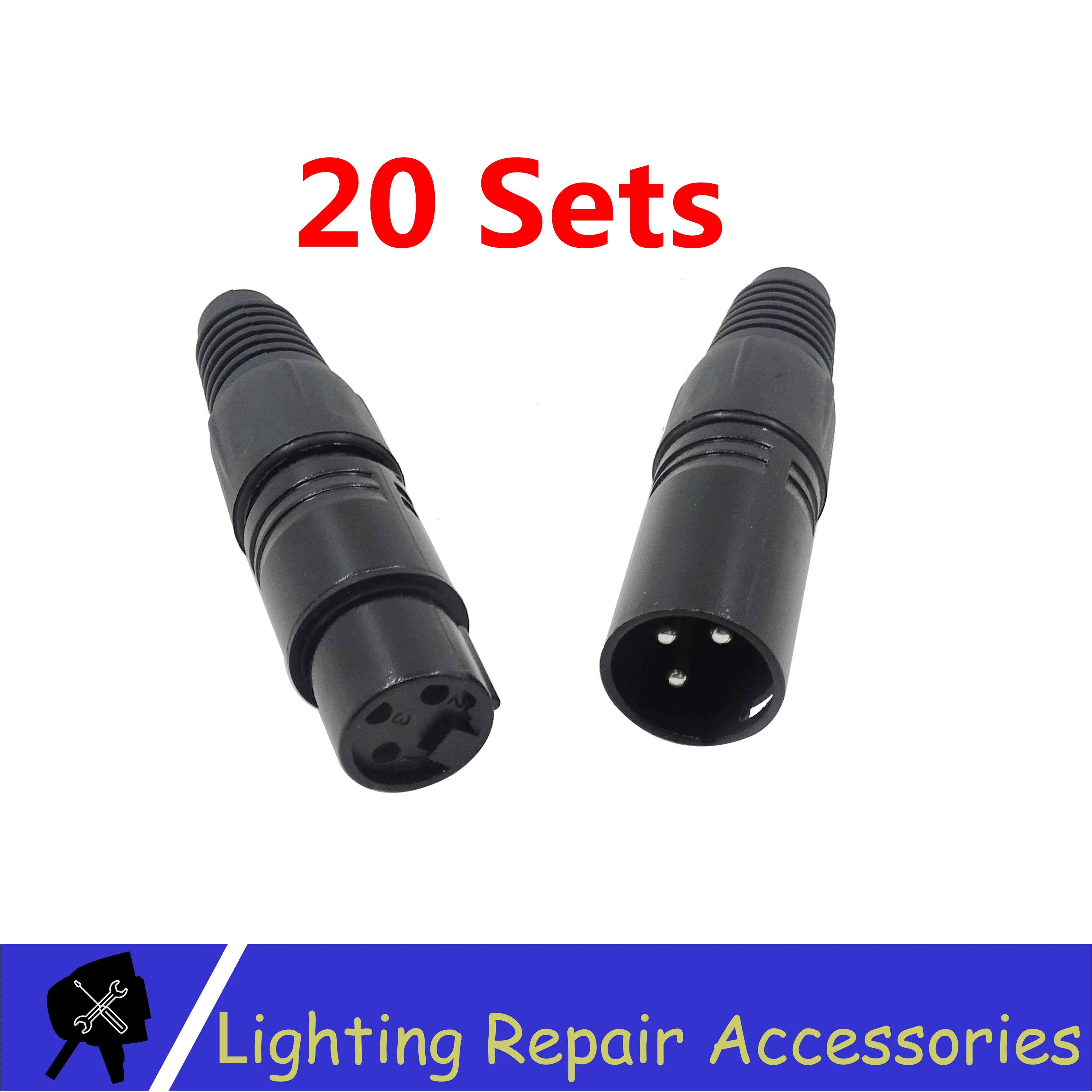 

20Sets 3-PIN XLR Metal Connector For DMX Cable Microphone Cable Audio Cable Connector Stage Light Accessories