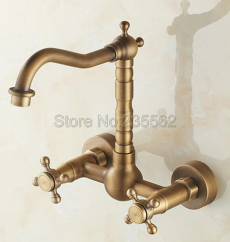 

Kitchen Faucet wall mounted Antique Brass Swivel Bathroom Basin Sink Mixer Tap lnf257