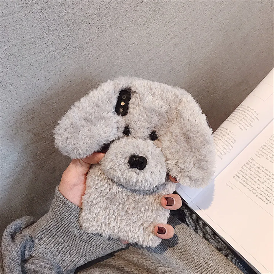 For Phone Case Cute Rabbit Hair Dog Plush for iPhone XS Max XR 8 8plus 7 7plus 6 Plus Fur Fluffy Soft Back Cover |