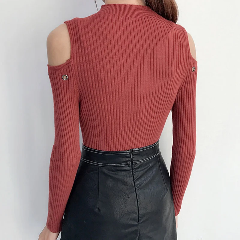 

shintimes Pull Femme 2020 Winter Off Shoulder Knitted Sweater Pullover Long Sleeve Sweaters Women Tops Korean Fashion Clothing
