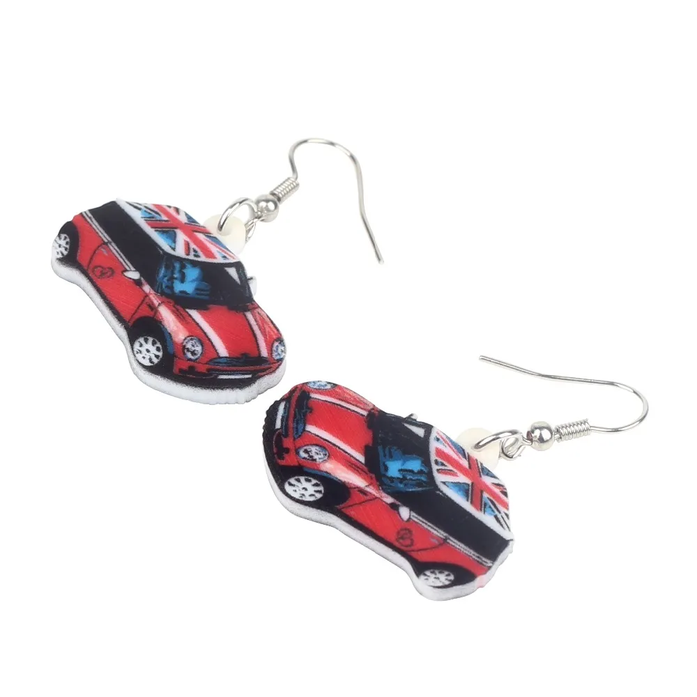 Bonsny эффектные акриловые милые мини-серьги в виде автомобиля висячие