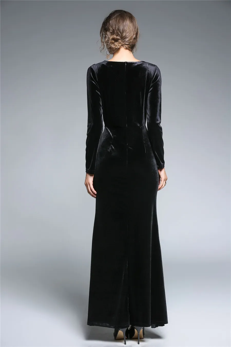 Robe Longue Femme Soiree женское платье, зимнее женское винтажное бархатное платье с длинным рукавом зеленого и красного цвета, Сексуальные вечерние платья макси