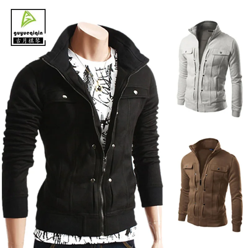 2017 Fashion Autumn Hoodies Men Sweatshirts Stand Collar Zipper Button Decorated Sportswear Moletom 5 Colors 4XL | Мужская одежда