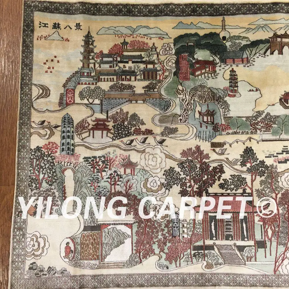 Goedkoop YILONG 2'x1. 5' 1000 Lijnen Handgemaakte Zijden Tapijt Landschap Picturale Tapijt Wandtapijt (PWP002H-2x1.5)