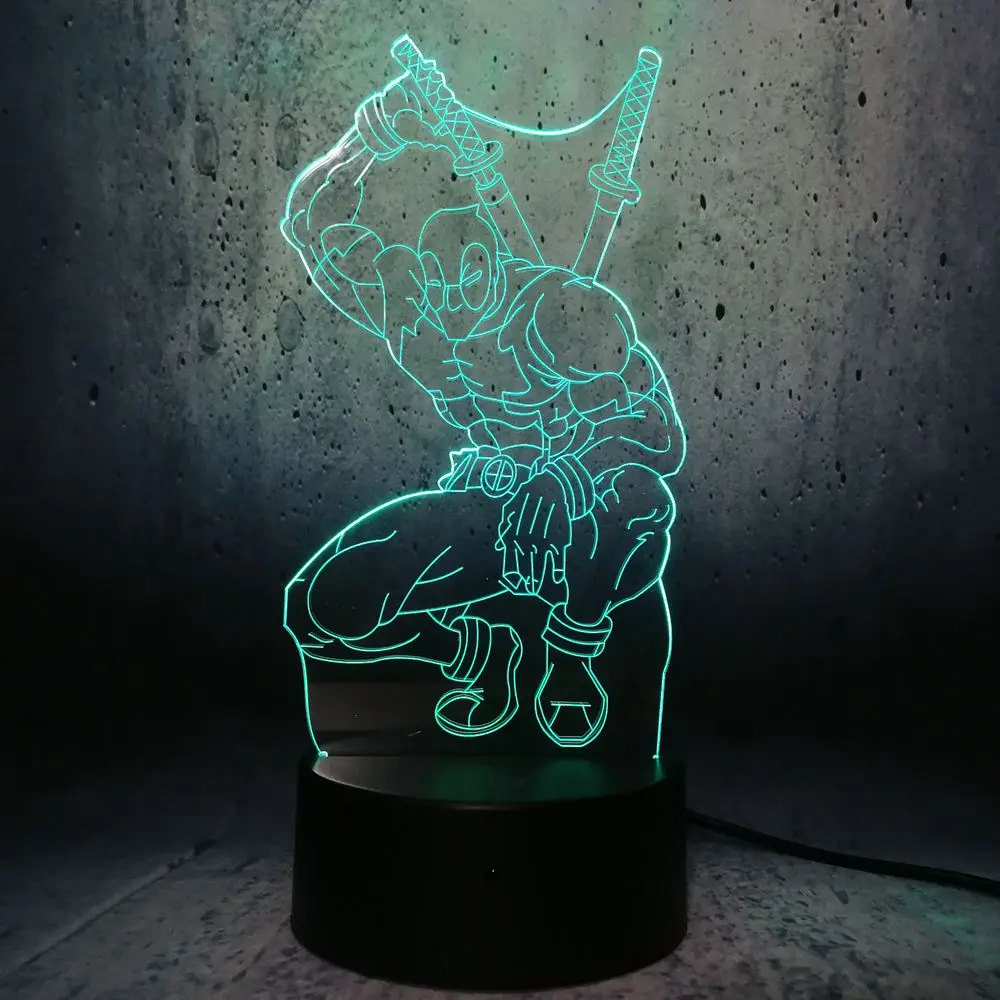 Дэдпул 3D USB Светодиодная настольная лампа мультяшный RGB Ночной светильник