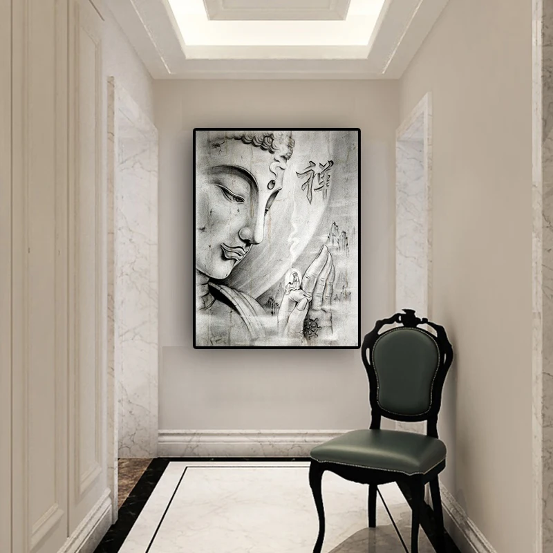 

Abstract Black and White Zen Religion Buddha Oil Painting on Canvas Posters and Print Cuadros Wall Art Pictures For Living Room