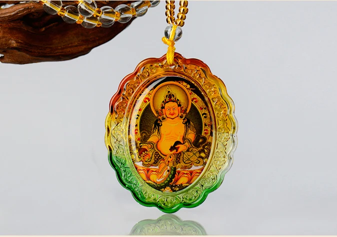 

3PCS 2020 GOOD Buddhist supplies Greco-Buddhist pocket travel efficacious Mascot Yellow Jambhala Buddha Crystal Pendant Amulet