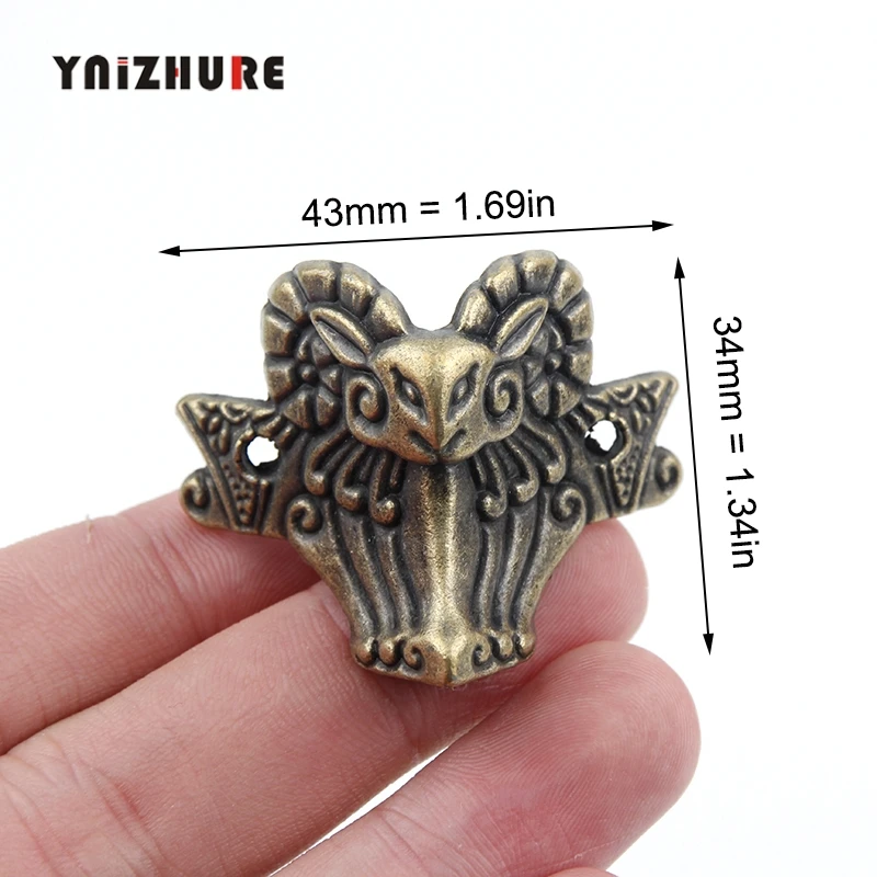 10pcs 43x34mm Zinc alloy horn Sheep head corner Imitation Feet Decorated Wooden Boxes Fixed Support Legs Corner Decorative Metal |