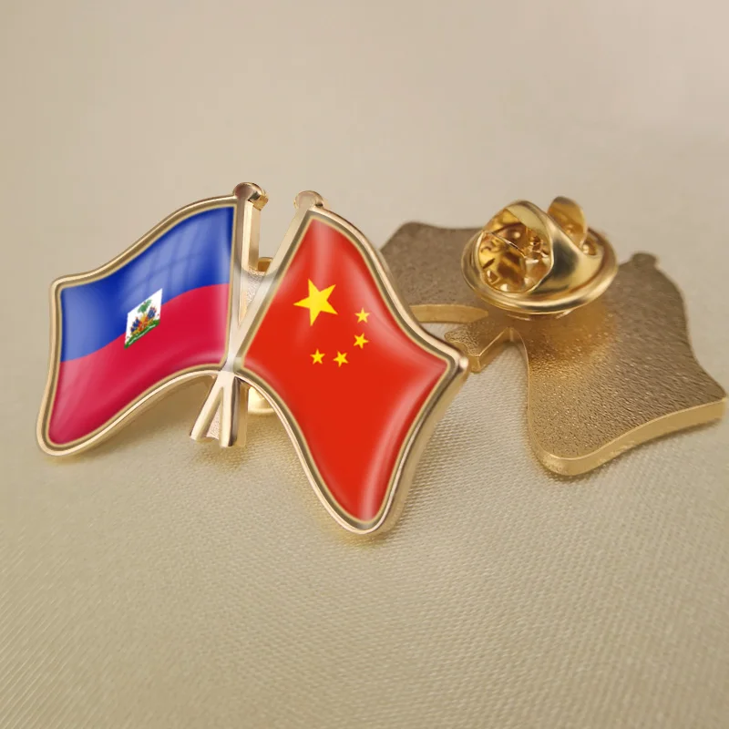 

Haiti and China Crossed Double Friendship Flags Lapel Pins Brooch Badges