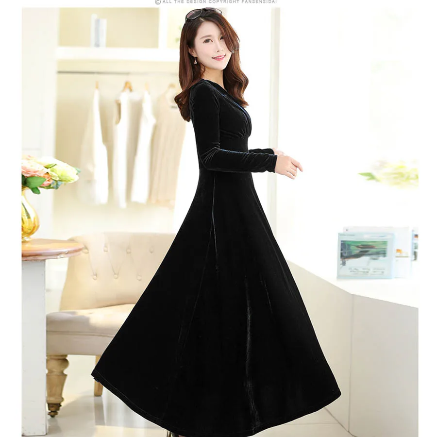 Взлетно посадочной полосы 2020 зимнее бархатное платье для женщин с длинным