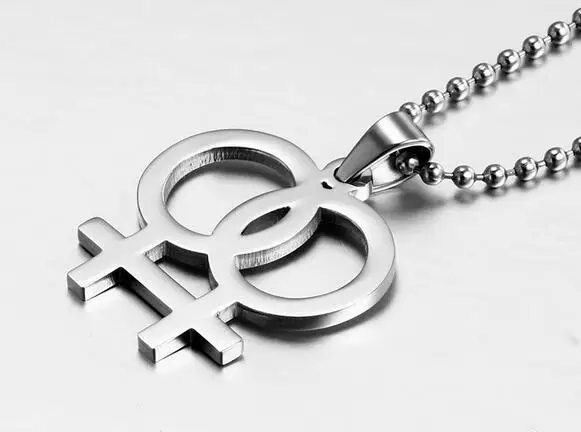 Двойной женский символ LGBT кулон из нержавеющей стали ожерелье Оригинальный