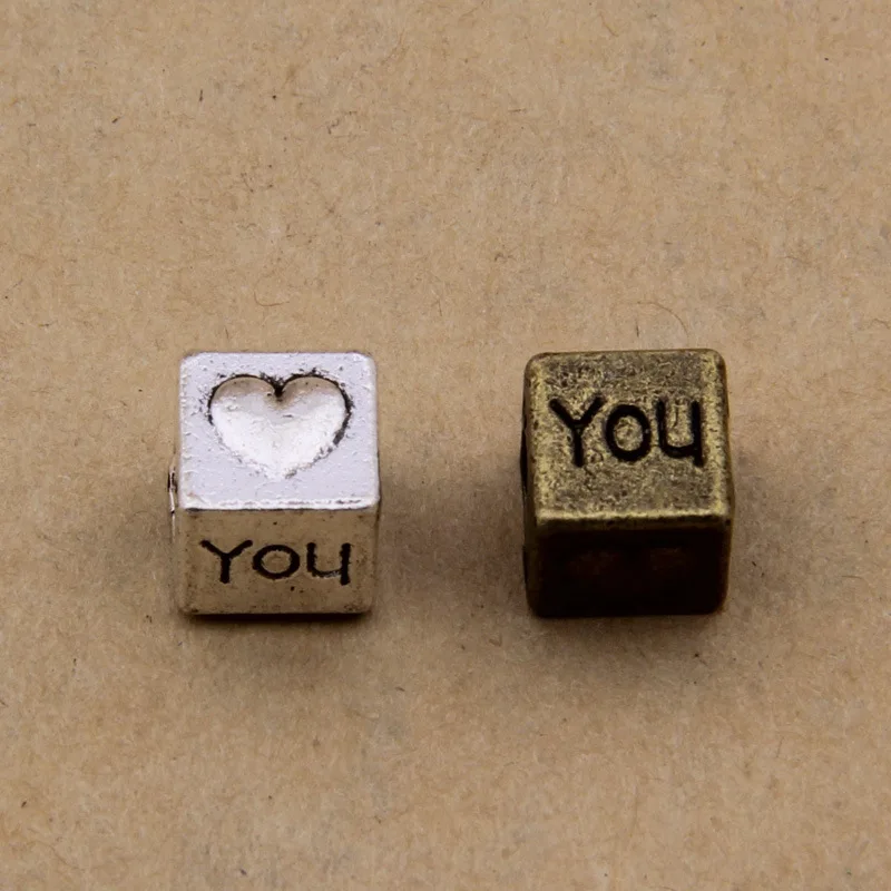 

Daisies 50pcs/lot 7*7mm Cube Square I Love You Letter Charm European Big Hole Beads Fit Bracelet Chain Findings