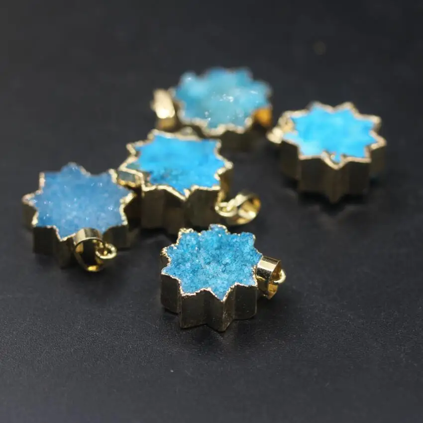 5 шт. Агаты кварц натуральная Звезда Форма друзовидный камень кулон окантовка