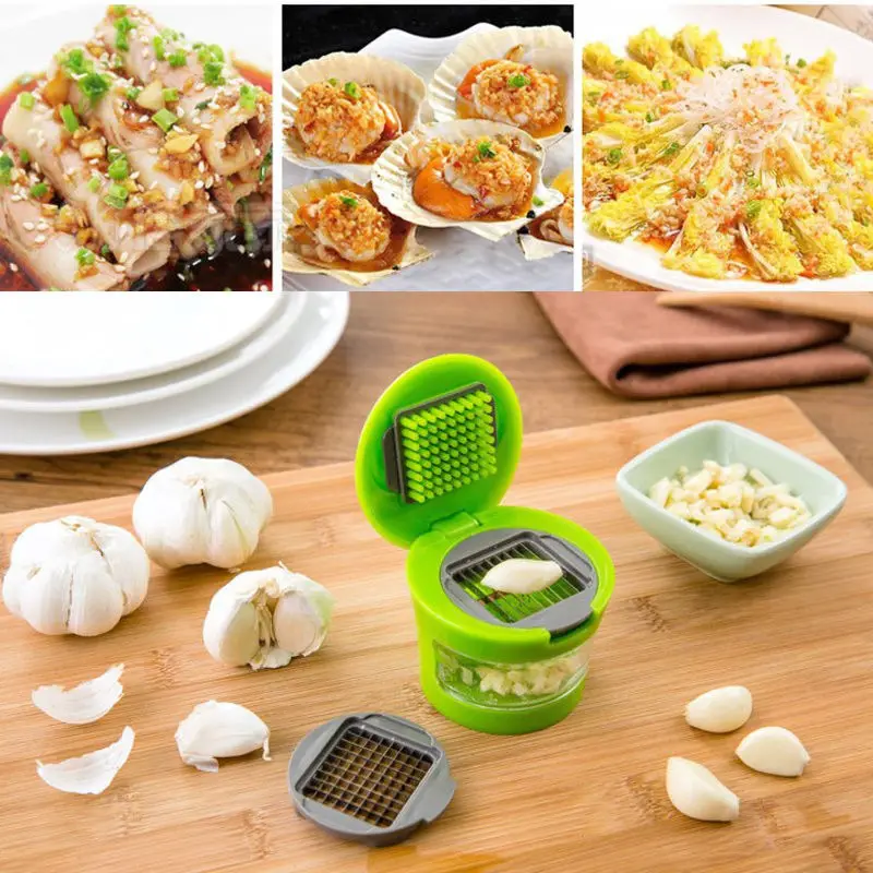 

New Ginger Garlic Press Very Sharp Stainless Steel Blades, Inbuilt Clear Plastic Tray, Green Garlic Grater Mini Portable