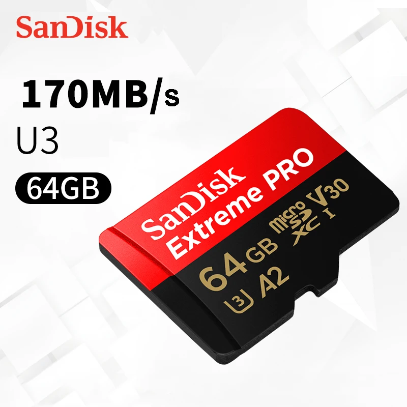 Карта памяти Sandisk Extreme Pro Micro SD до 170 МБ A2 V30 U3 64 ГБ 128 256 MicroSDXC TF карта с адаптером|Карты