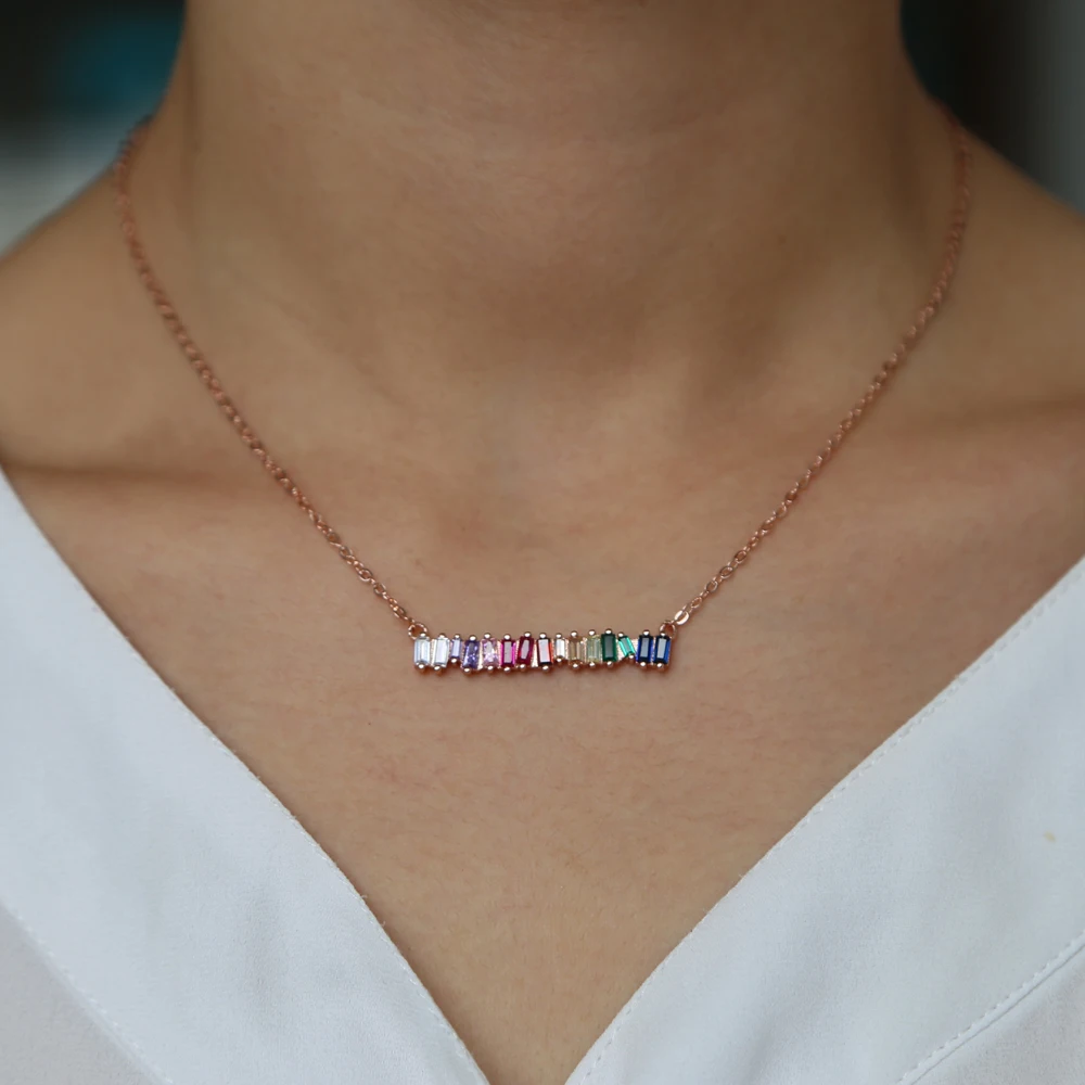 Wonder women чокер с радужной планкой baguetee cz Clavicle тонкая палочка подвеска и ожерелье с цветным камнем rainbow bar ожерелье Новинка