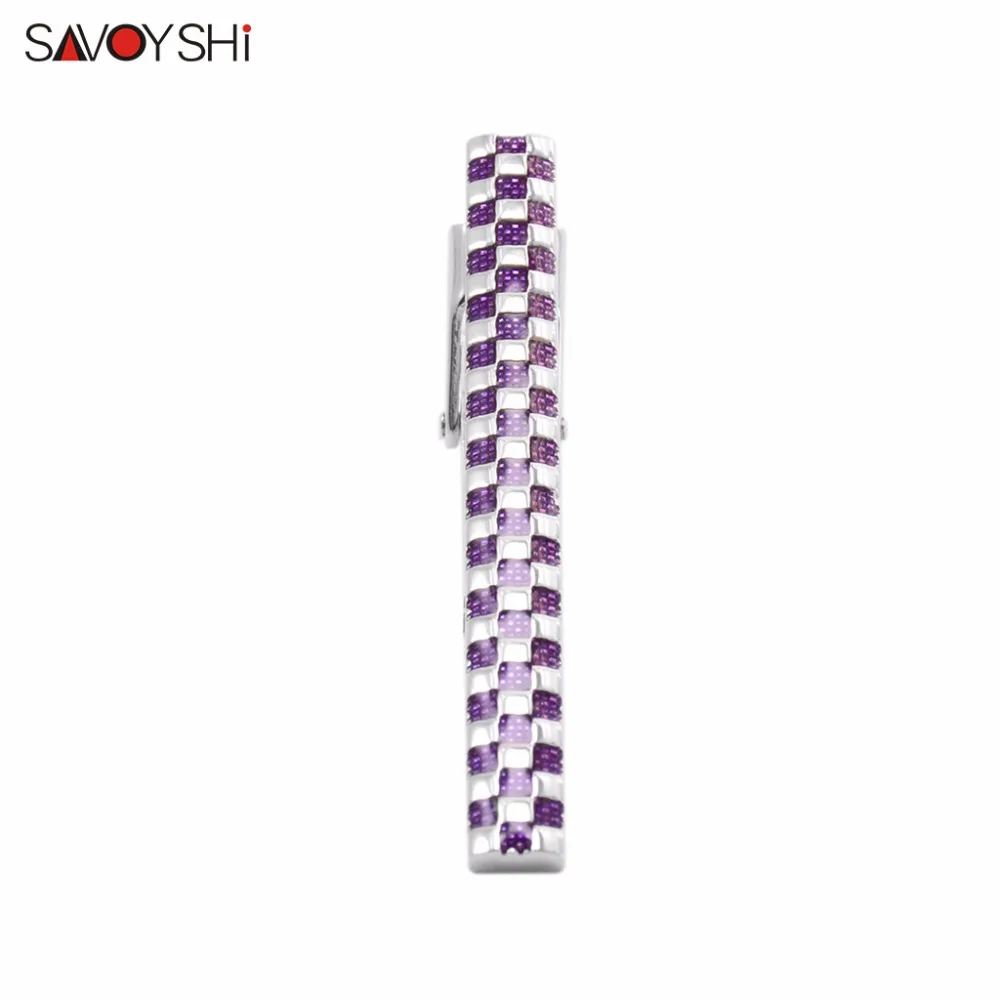 Мужские Зажимы для галстука SAVOYSHI классические с эмалью фиолетового и голубого