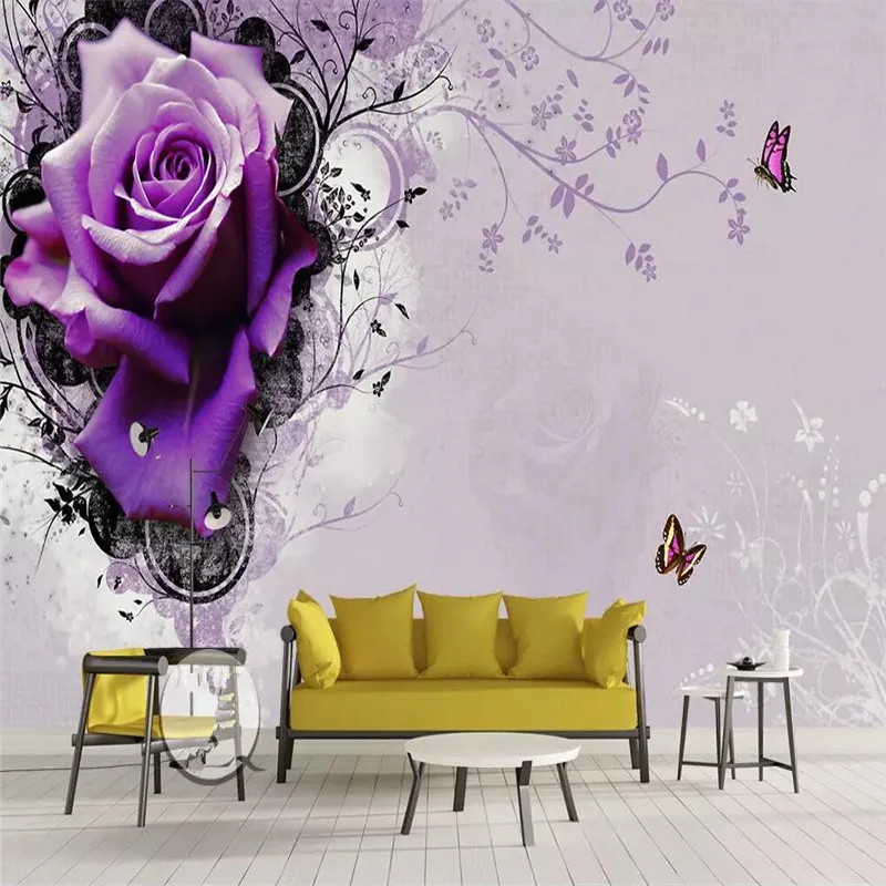 

Custom Mural Wallpaper Dream Purple Rose Flower Background Wall