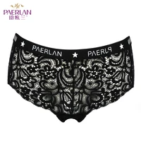 paerlan summer cutout lace trim womens panties sexy letter band solid mid rise hips briefs