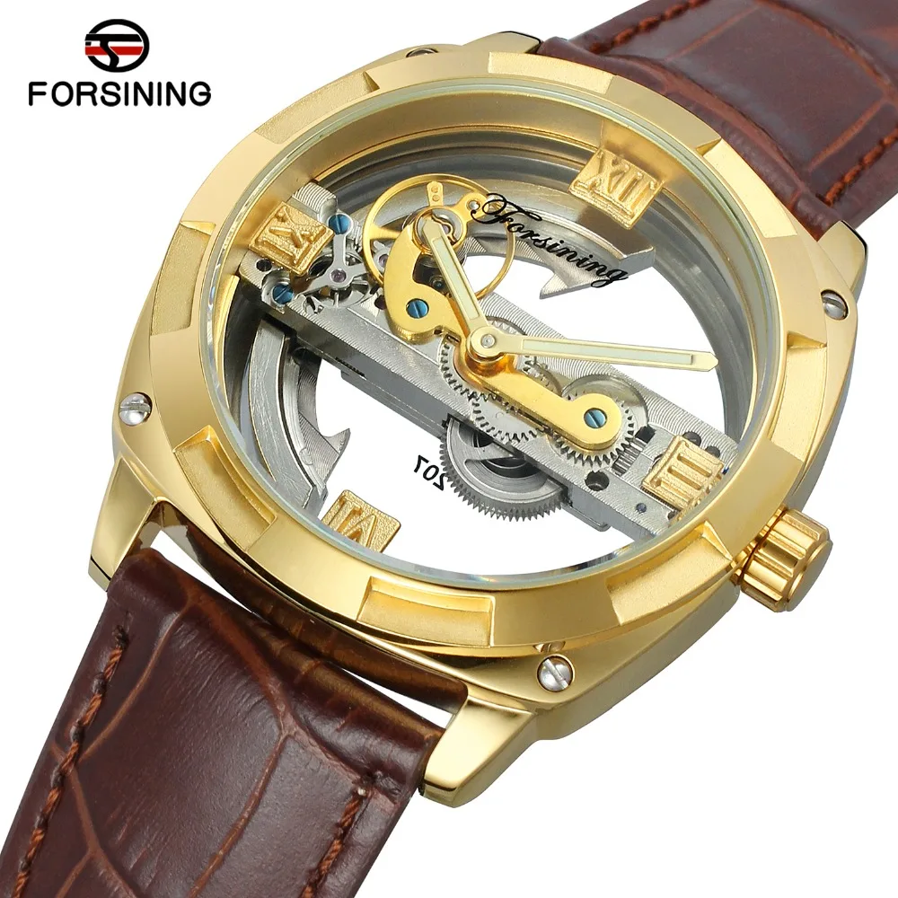 FORSINING Men s High Quality Steampunk Automatic Self-winding Skeleton Military Genuine Leather Strap Best Supply Wrist Watch