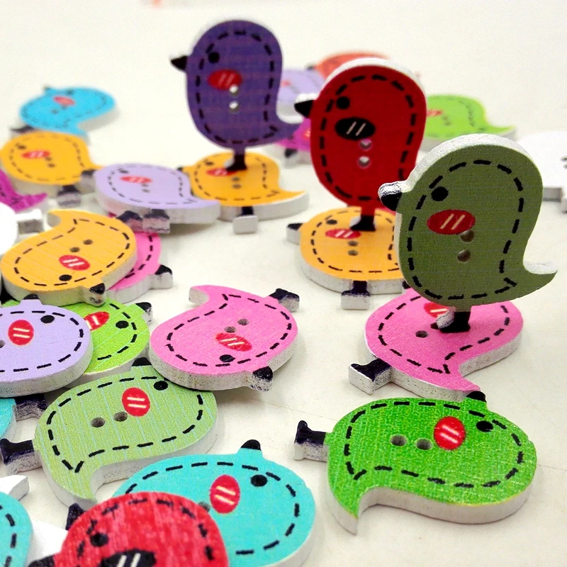 Деревянные пуговицы красочные птицы 2 отверстия для подарочной коробки ручной