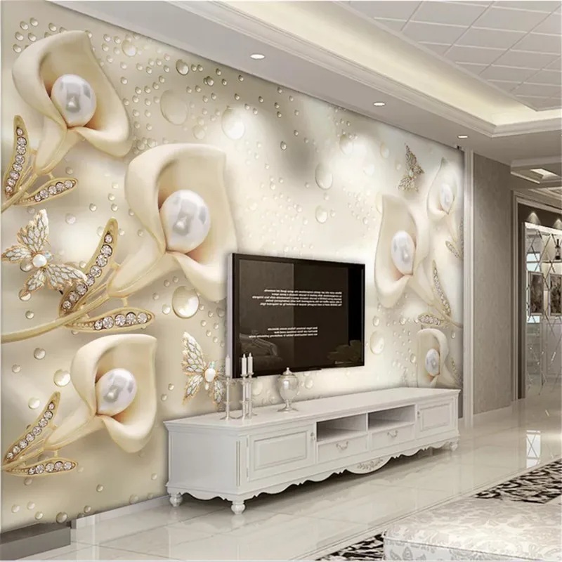 Европейский современный Ювелирный цветок настенная бумага 3D гостиная спальня ТВ
