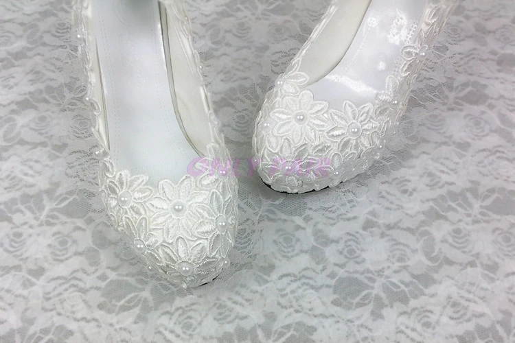 Кружевной Белый/слоновой кости свадебные туфли туфли-лодочки на высоком каблуке