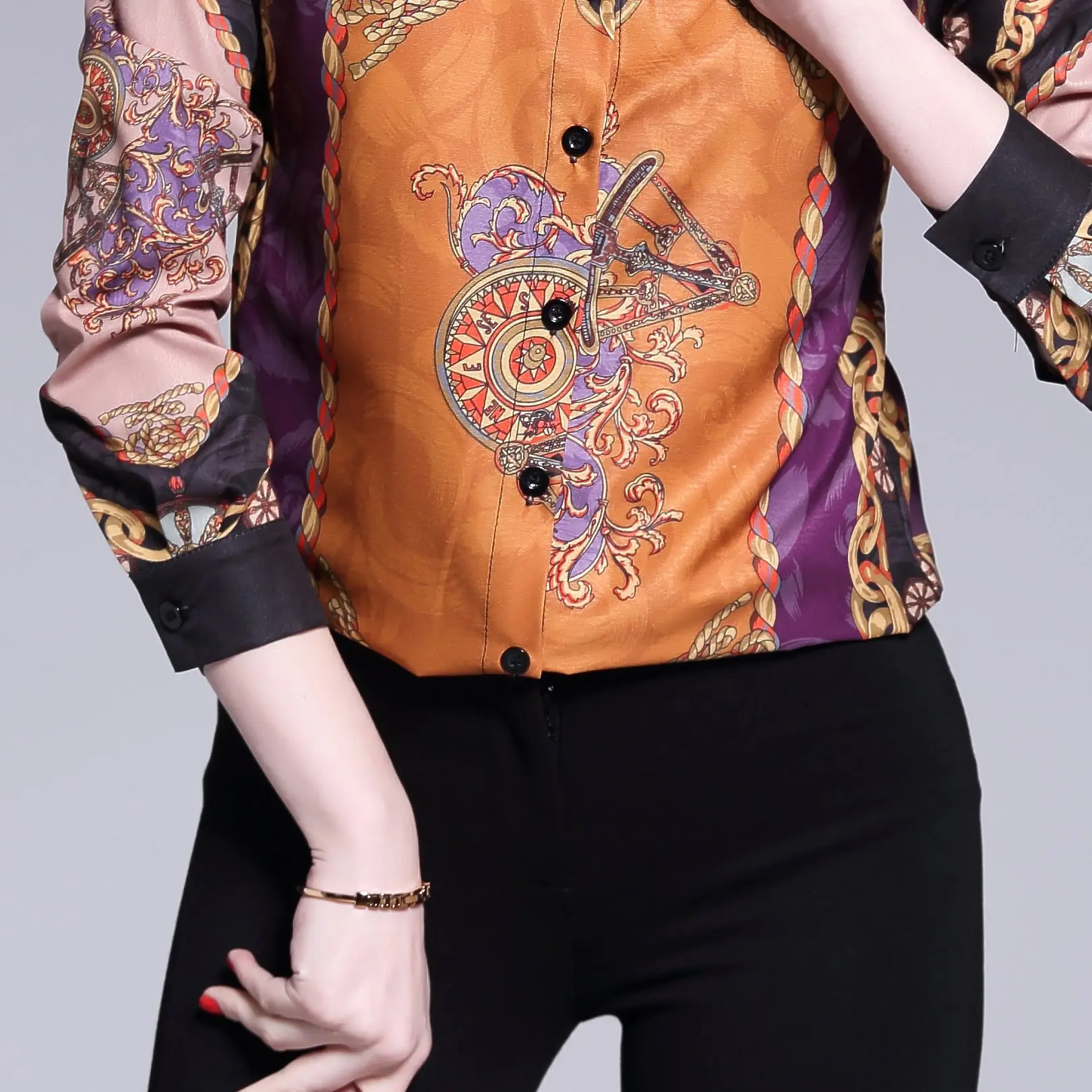 2019 новые женские рубашки с принтом длинный рукав Тонкая блузка в западном стиле